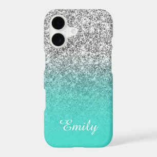Silver Glitter Turquoise Ombre Personalised