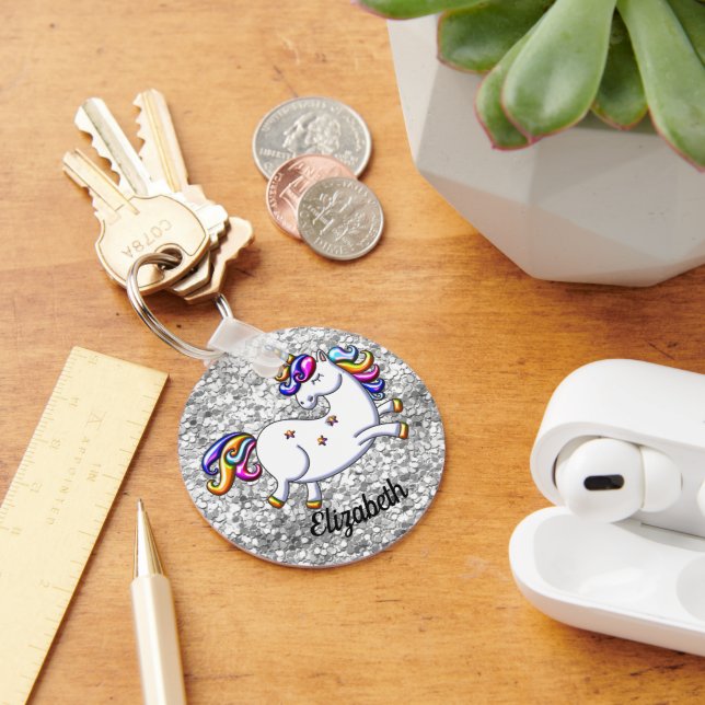 Silver Glitter Unicorn Key Ring (Desk)