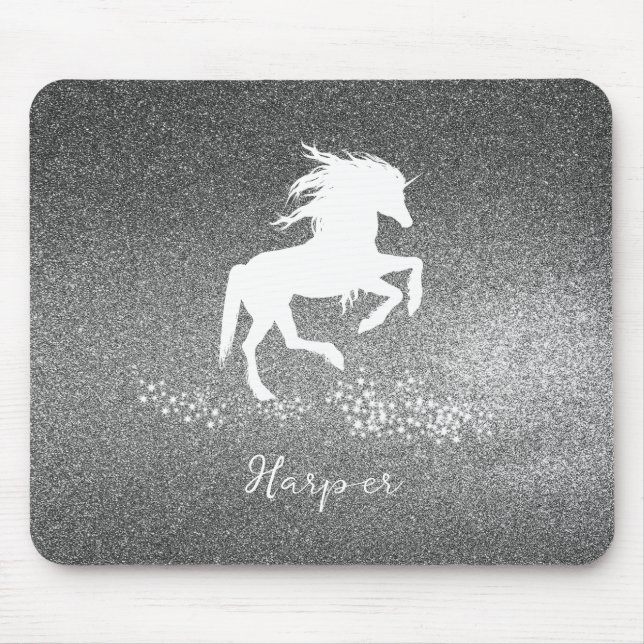 Silver Glitter Unicorn Mouse Pad (Front)