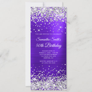 Silver Glitter Violet Indigo 50th Birthday Invitation