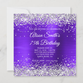 Silver Glitter Violet Purple Fancy 75th Birthday Invitation