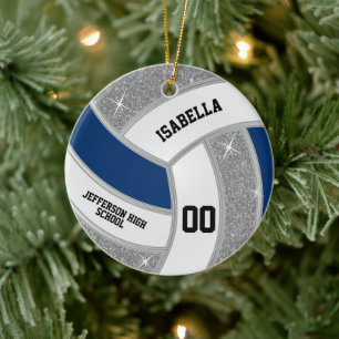 Silver Glitter Volleyball Custom Design Ceramic Tree Decoration