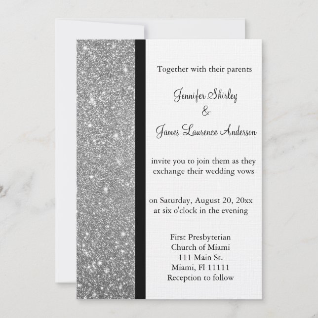 Silver Glitter Wedding Invitation (Front)