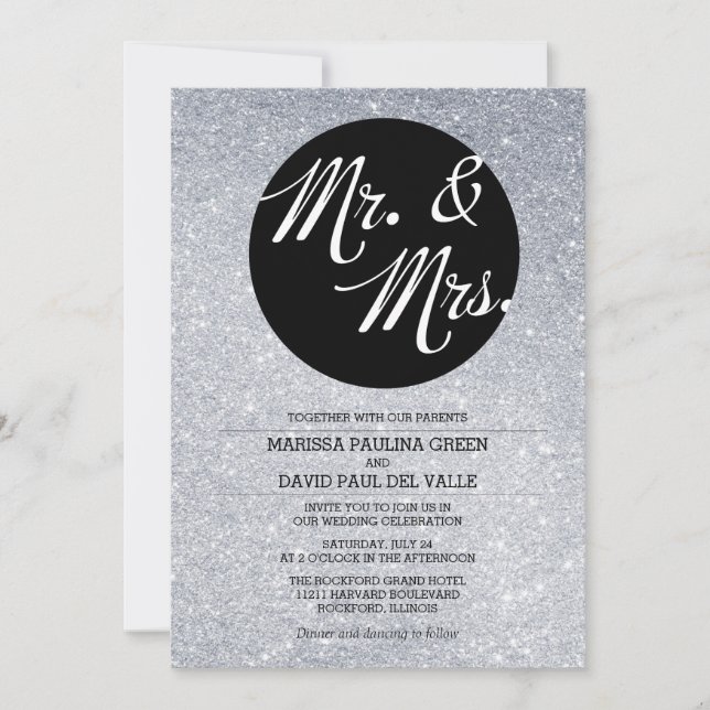 Silver Glitter Wedding Invitation (Front)