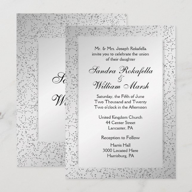 Silver Glitter Wedding Invitation (Front/Back)