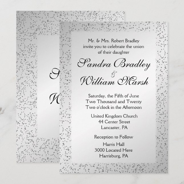Silver Glitter Wedding Invitation 5"x 7" (Front/Back)