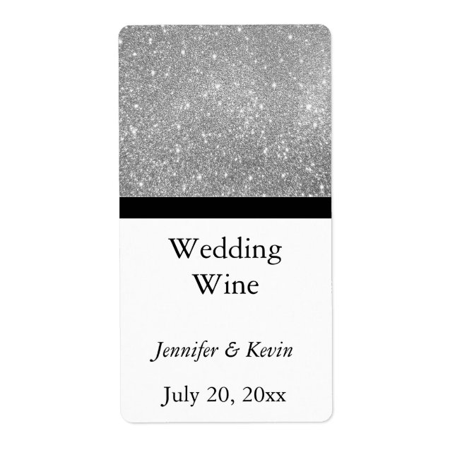 Silver Glitter Wedding Mini Wine Label (Front)