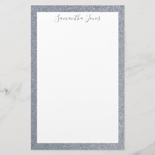 Silver Glitter Wedding Party | Personalized Stationery (Front)