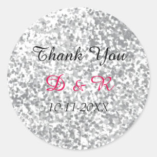 Silver Glitter Wedding Personalised Classic Round Sticker