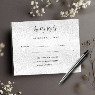 Silver glitter wedding RSVP card