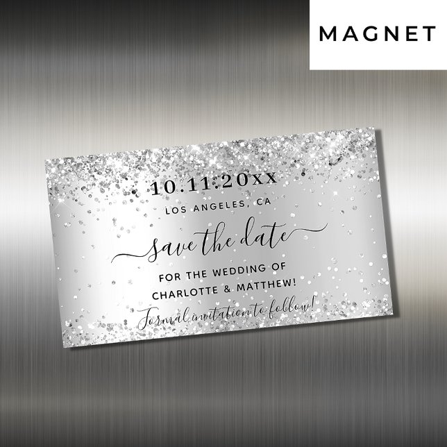 Silver glitter wedding save the date magnet (Creator Uploaded)