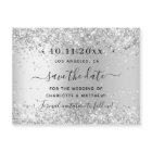 Silver glitter wedding save the date magnet