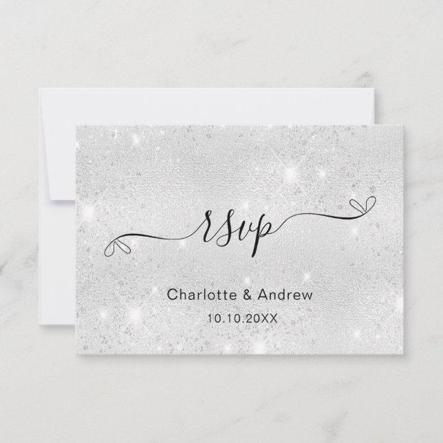 Silver glitter wedding website RSVP QR code (Front)