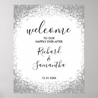 Silver Glitter Wedding Welcome Sign