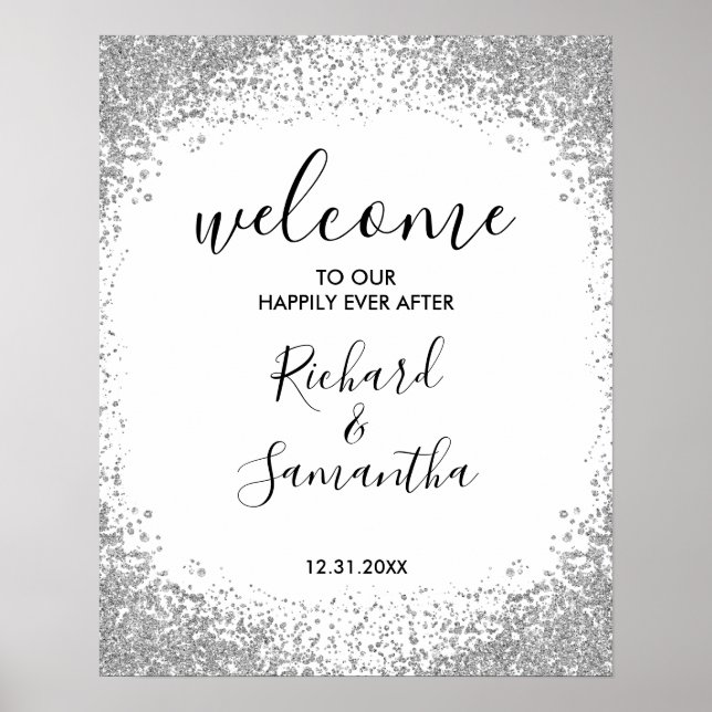Silver Glitter Wedding Welcome Sign (Front)