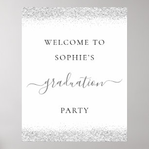 Silver Glitter Welcome Graduation Party Poster