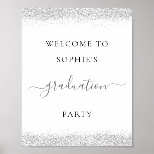 Silver Glitter Welcome Graduation Party Poster