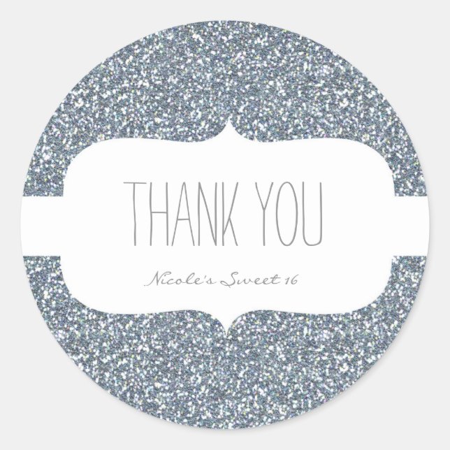 Silver Glitter White Birthday Party Favour Sticker (Front)
