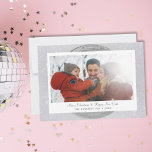 Silver Glitter Winter Family Holiday Card<br><div class="desc">Celebrate the season with this charming holiday card featuring a festive winter design that perfectly captures the warmth of family moments. The elegant snow-dusted border frames your cherished photo, while soft, twinkling lights add a magical touch. Easily personalise with a family name and message to create a heartfelt greeting your...</div>