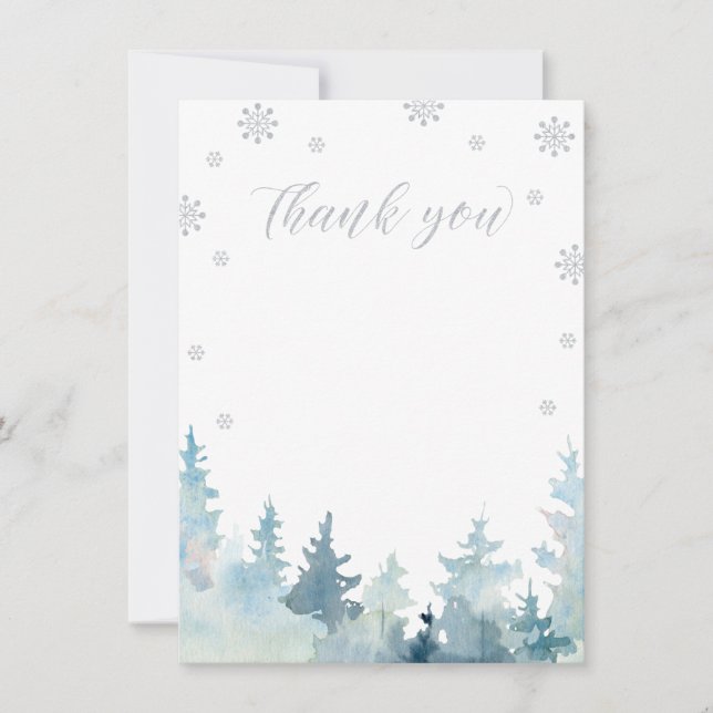 Silver Glitter Winter Wonderland Thank You Card (Front)