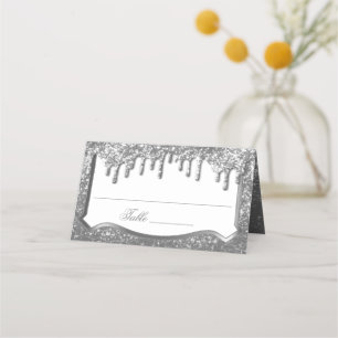 Silver Glitter with Golden Drip Place Card