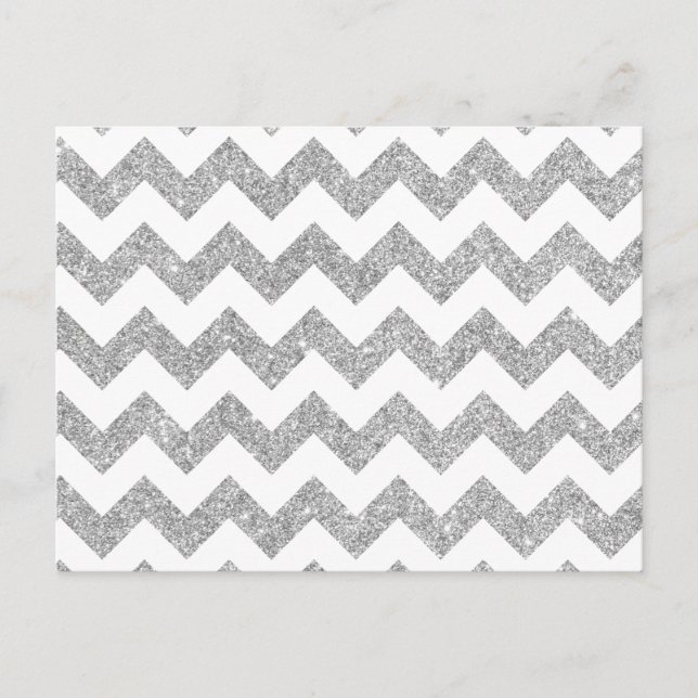 Silver Glitter Zigzag Stripes Chevron Pattern Postcard (Front)