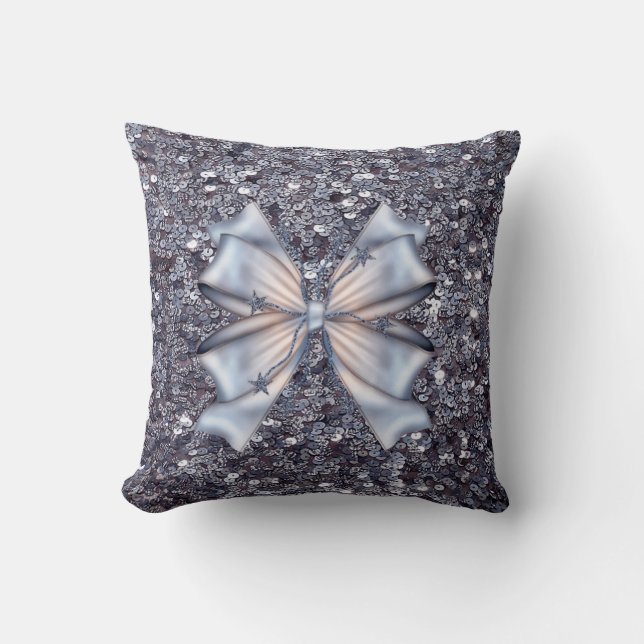 Silver Glitters and Bow Cushion (Front)