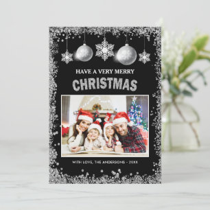 Silver Glitters Snowflakes Merry Christmas Photo Holiday Card