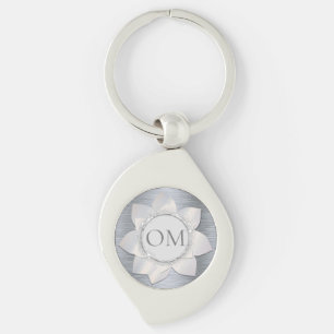 Silver Glittery Elegant Lotus OM Keychain