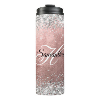 Silver Glittery Rose Gold Foil Fancy Monogram Thermal Tumbler