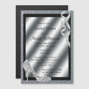 Silver Glittery Stiletto & Streamers Bridal Shower Magnetic Invitation