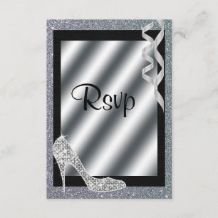 Silver Glittery Stiletto & Streamers RSVP Card