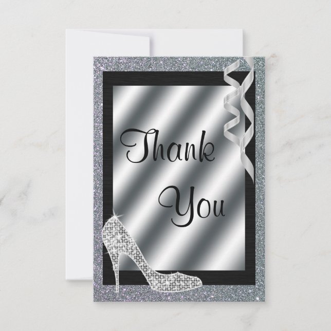 Silver Glittery Stiletto & Streamers Thank You (Front)
