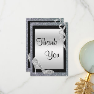 Silver Glittery Stiletto & Streamers Thank You Card