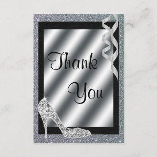 Silver Glittery Stiletto & Streamers Thank You Card