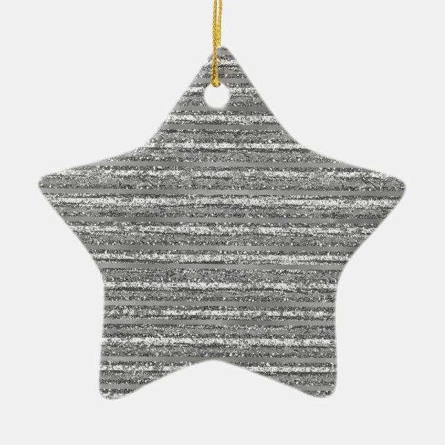 Silver Glittery Stripes Ceramic Tree Decoration (Front)