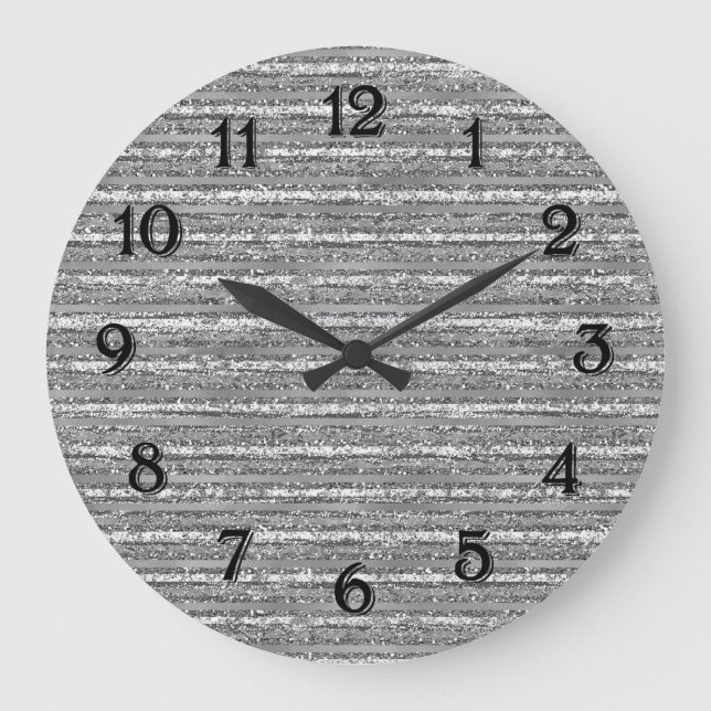 Silver Glittery Stripes Large Clock (Front)