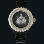 *~* Silver Glittler Wedding Dress Wedding Gown Watch<br><div class="desc">* This lovely popular Women's Crystal Rhinestone Black Enamel Watch has amazingly beautiful artsy gorgeous white and silver sparkling glitter elegant white wedding gown or wedding dress on a black background. This women's watch has a glitter white wedding dress design is absolutely feminine girly chic and elegant for a fashion...</div>