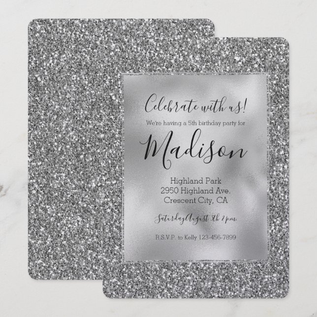 SIlver Glitz Glam Glitter Sparkle Invitation (Front/Back)