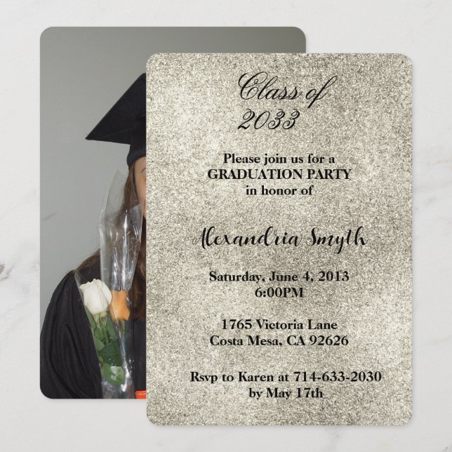 Silver Glitz Graduation Your Photo Invitation (Front/Back)
