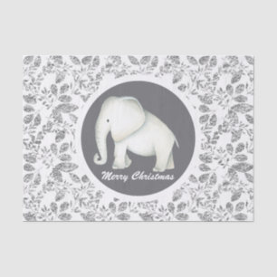 Silver glitz white elephant party tissue paper