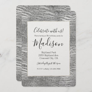 Silver Glitz Zebra Print Invitation
