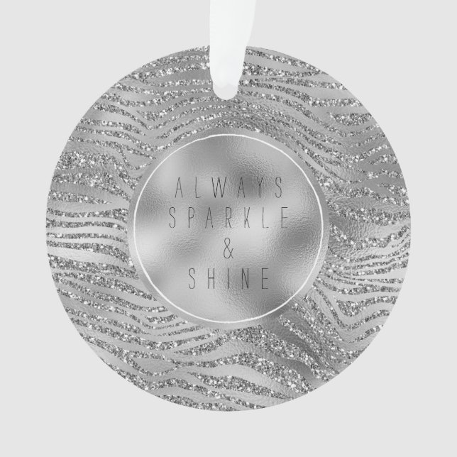Silver Glitz Zebra Print Ornament (Front)
