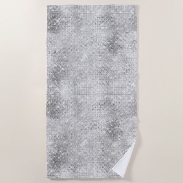 Silver Glitzy Chic Glam Sparkle Beach Towel (Front)