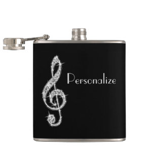Silver Glitzy Sparkly Music Notes Hip Flask
