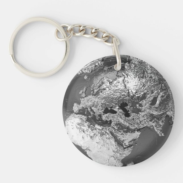 Silver Globe - Europe, 3d Render Key Ring (Front)