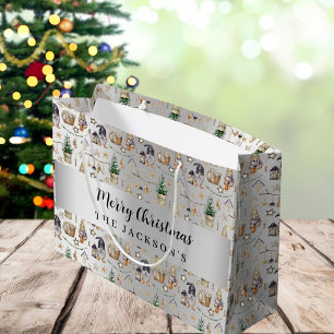 Silver gnomes nordic farmhouse Christmas Large Gift Bag