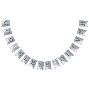 Silver God Bless 6 Letters Name Baptism Communion  Bunting