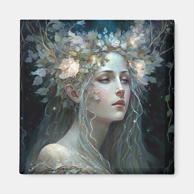 Silver Goddess Fantasy Art Magnet (Front)