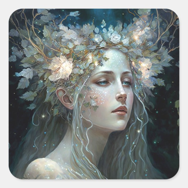 Silver Goddess Fantasy Art Square Sticker (Front)